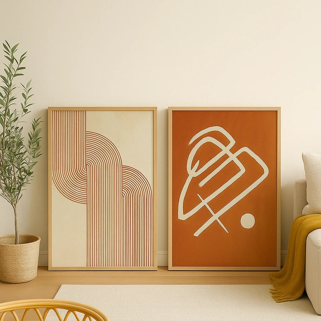 Affiche Murale Design Géométrique Terracotta Sur Fond Beige-Déco Bohème