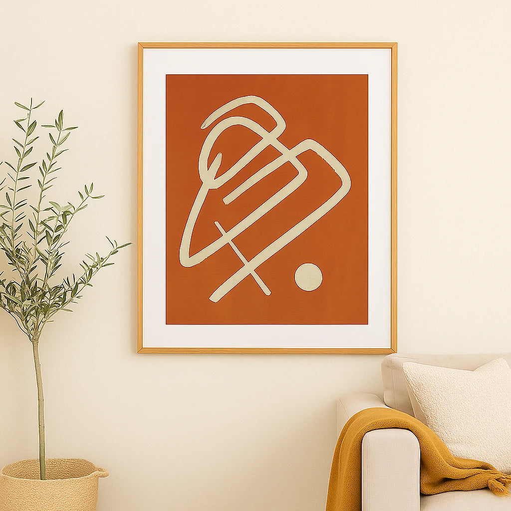 Affiche Murale Moderne Abstraite Beige Sur Fond Terracotta-Déco Bohème