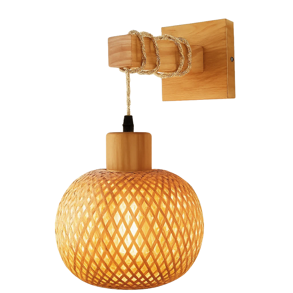 Applique Murale En Bambou Tressé Luminaire-Déco Bohème