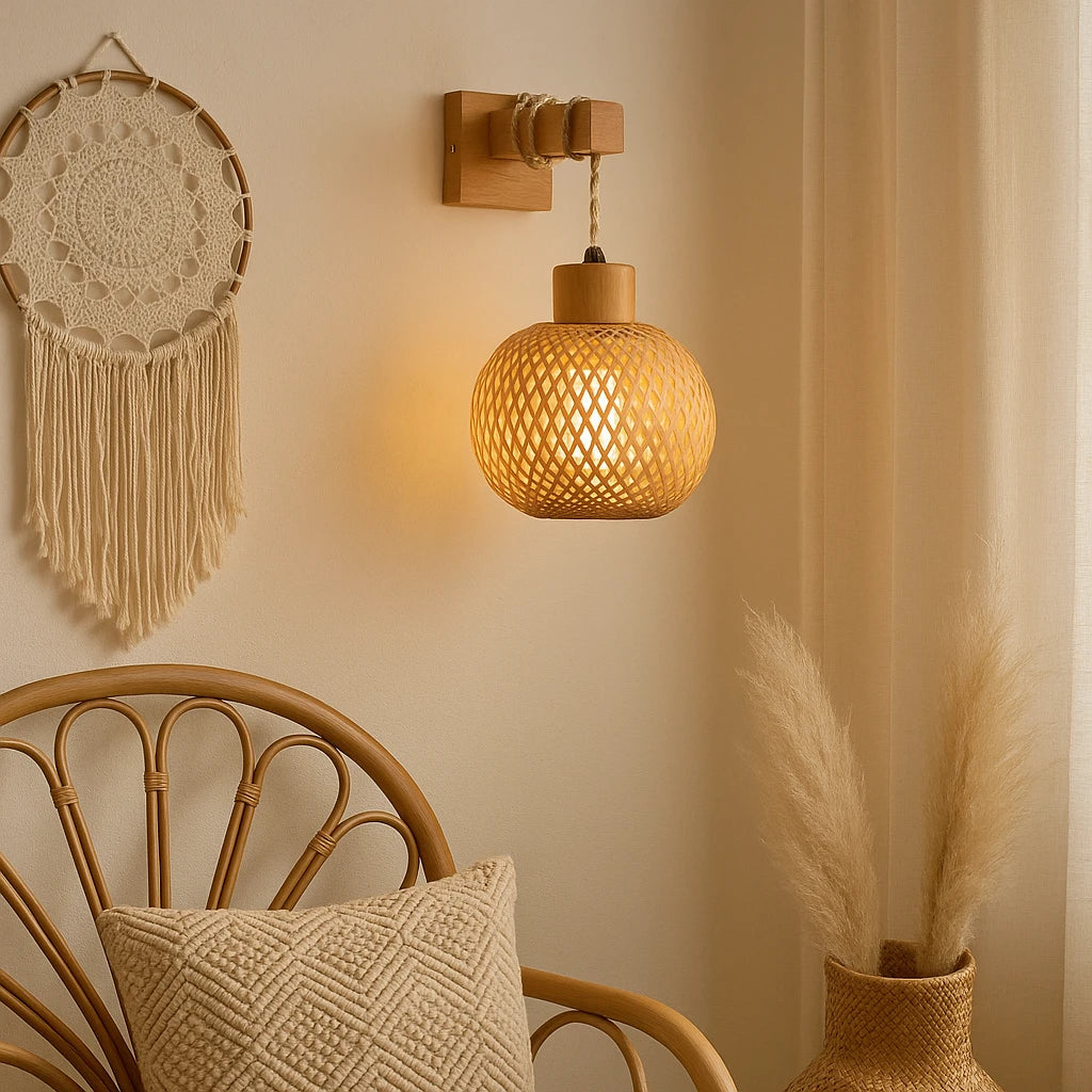 Applique Murale En Bambou Tressé Luminaire-Déco Bohème