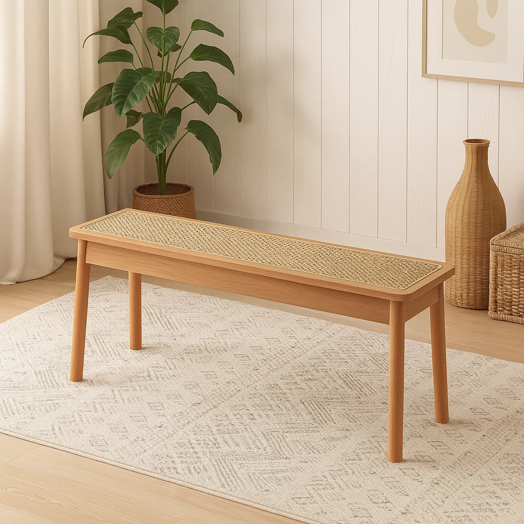Banc En Bois Miel Ambré Et Canage-Déco Bohème