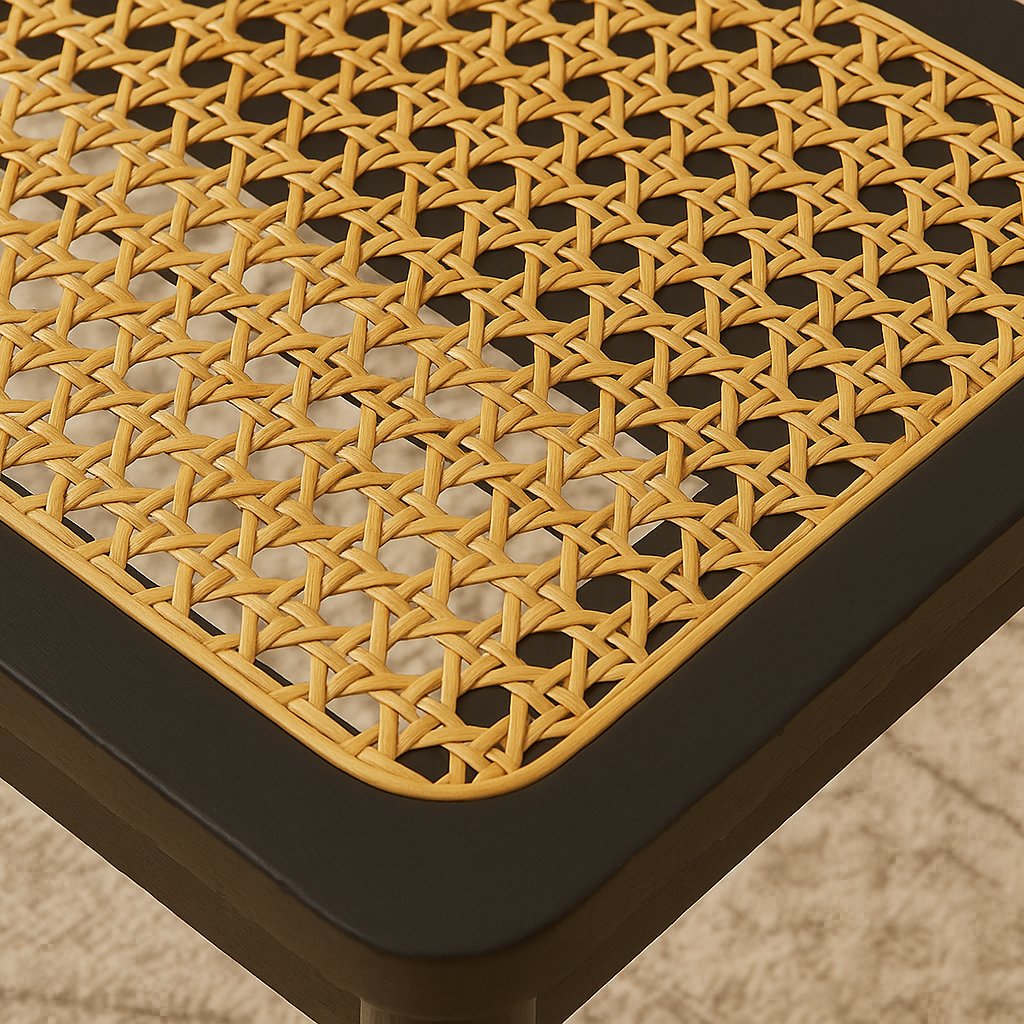 Banc En Bois Noir Avec Assise En Cannage Bohème Chic-Déco Bohème