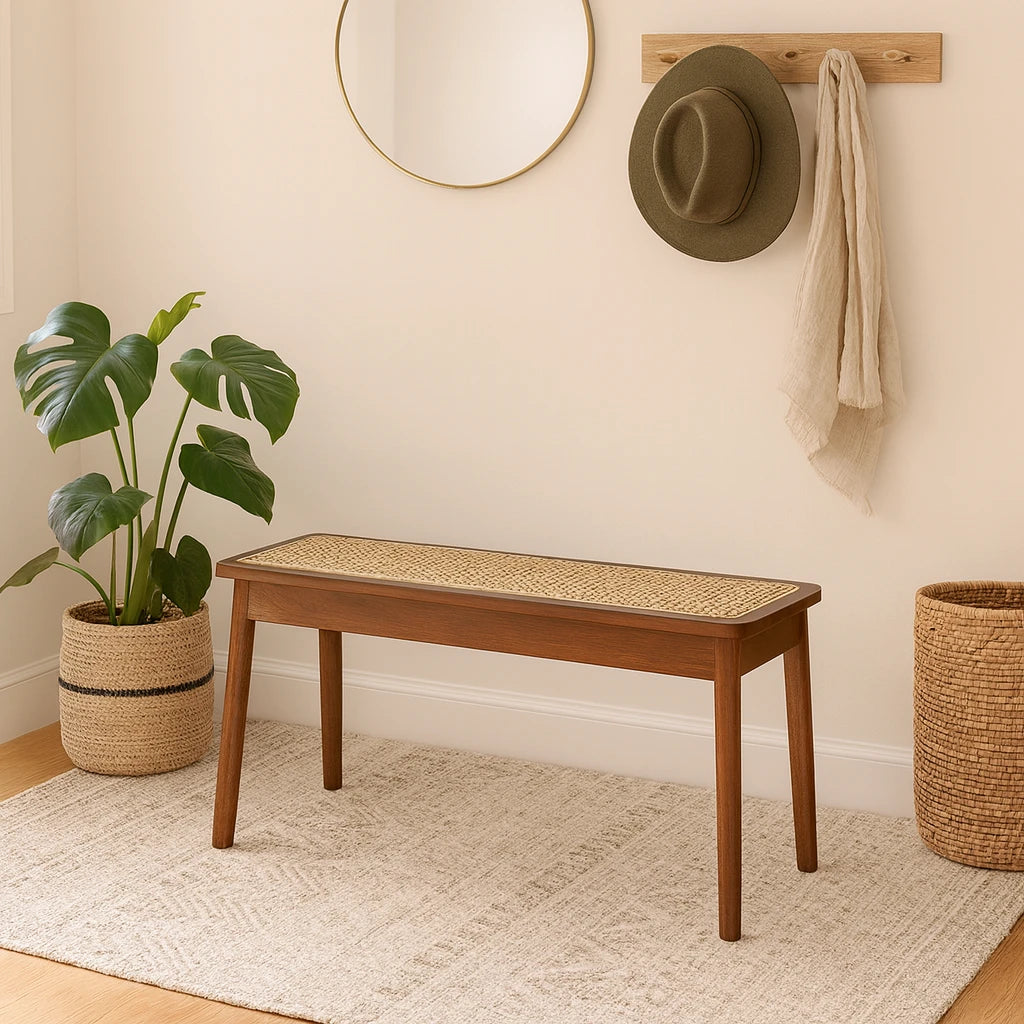 Banc En Bois Noyer Avec Assise En Cannage Bohème Chic-Déco Bohème