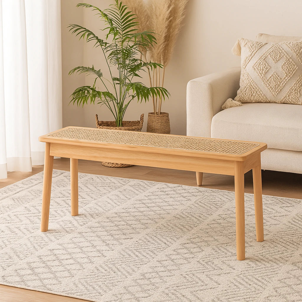 Banc En Canage Et Bois Naturel-Déco Bohème
