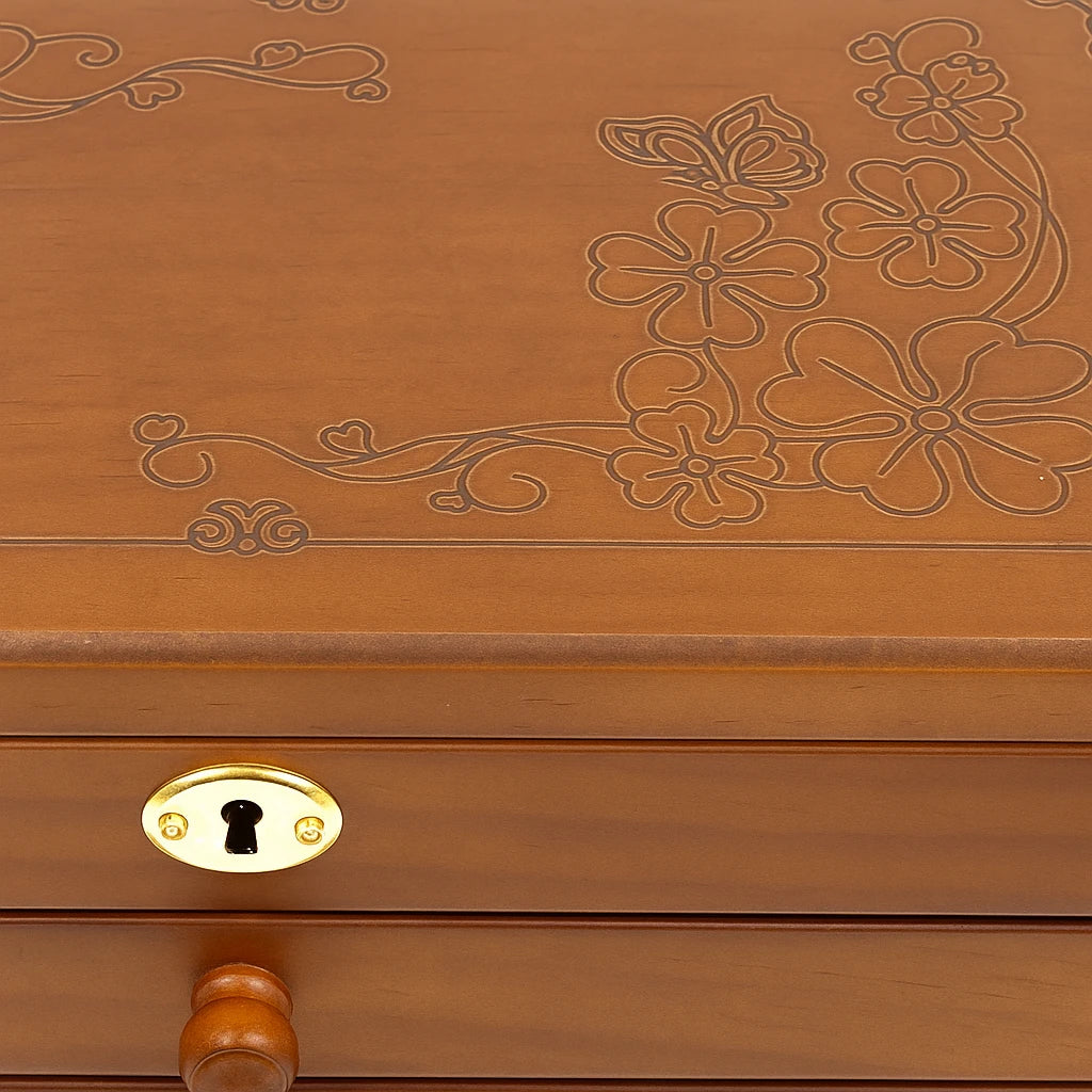 Boîte À Bijoux En Bois Vintage Avec Miroir Et Serrure-Déco Bohème