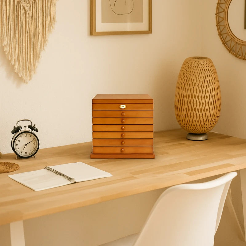 Boîte À Bijoux En Bois Vintage Avec Miroir Et Serrure-Déco Bohème