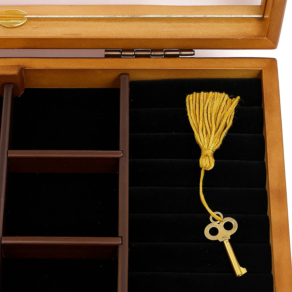 Boîte À Bijoux En Bois Vintage Avec Miroir Et Serrure-Déco Bohème