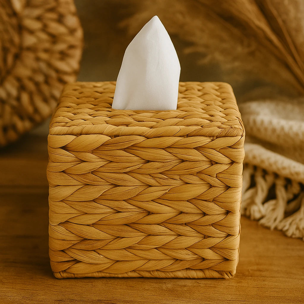 Boîte À Mouchoirs Tressée En Rotin Et Jacinthe D’Eau-Déco Bohème