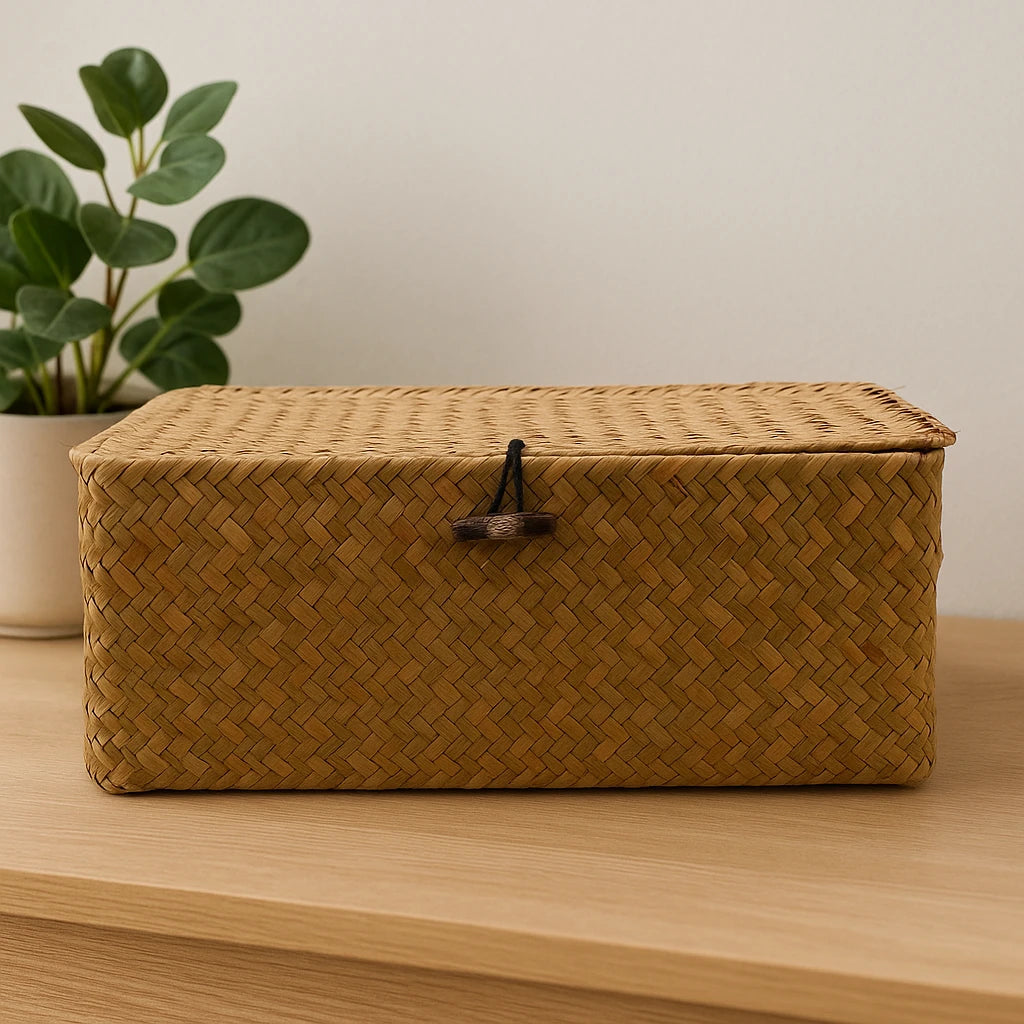 Boîte De Rangement Tressée Avec Couvercle-Déco Bohème
