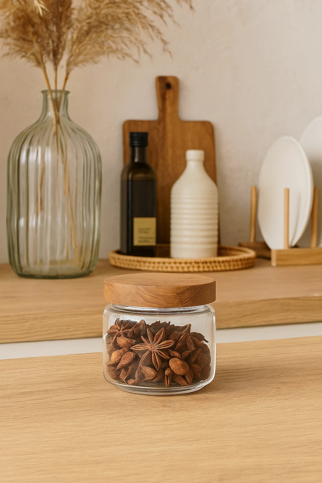 Boîte Hermétique En Verre Avec Couvercle En Bois-Déco Bohème
