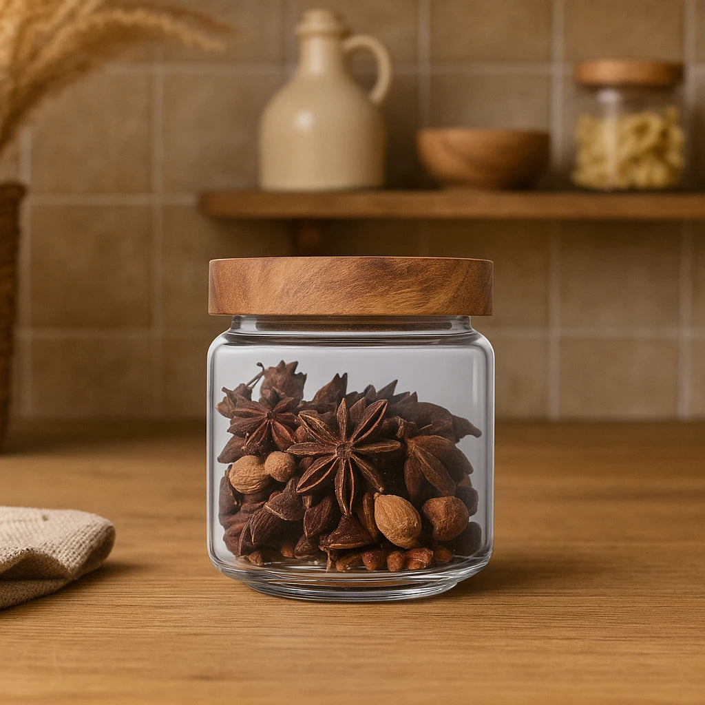 Boîte Hermétique En Verre Avec Couvercle En Bois-Déco Bohème