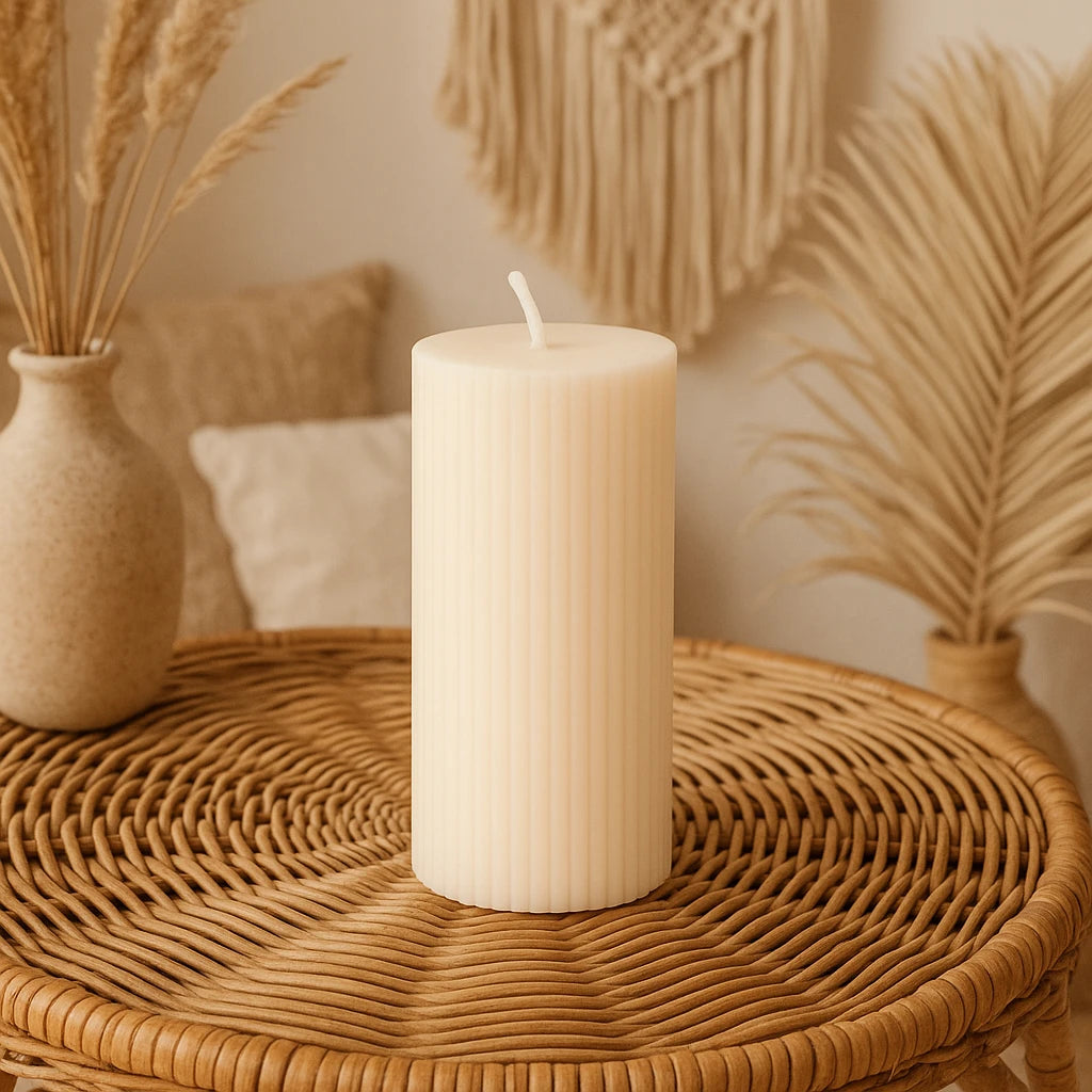 Bougie Cylindrique Beige Parfumée En Cire De Soja-Déco Bohème