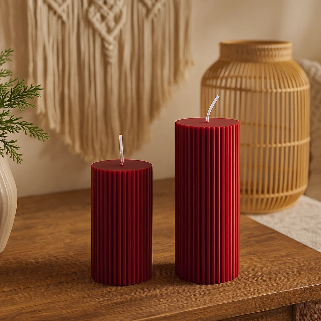 Bougie Cylindrique Rouge Parfumée En Cire De Soja-Déco Bohème
