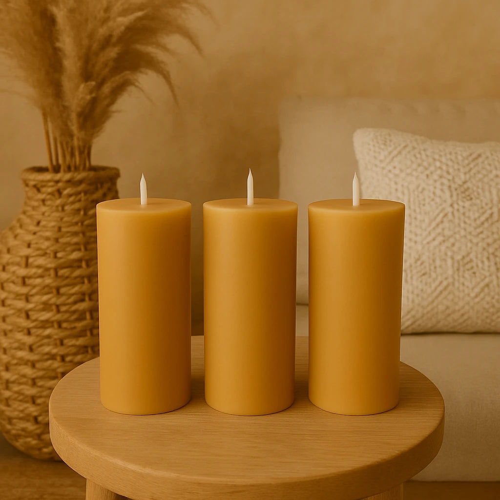 Bougies Piliers En Cire D’Abeille Artisanales Par Lot-Déco Bohème