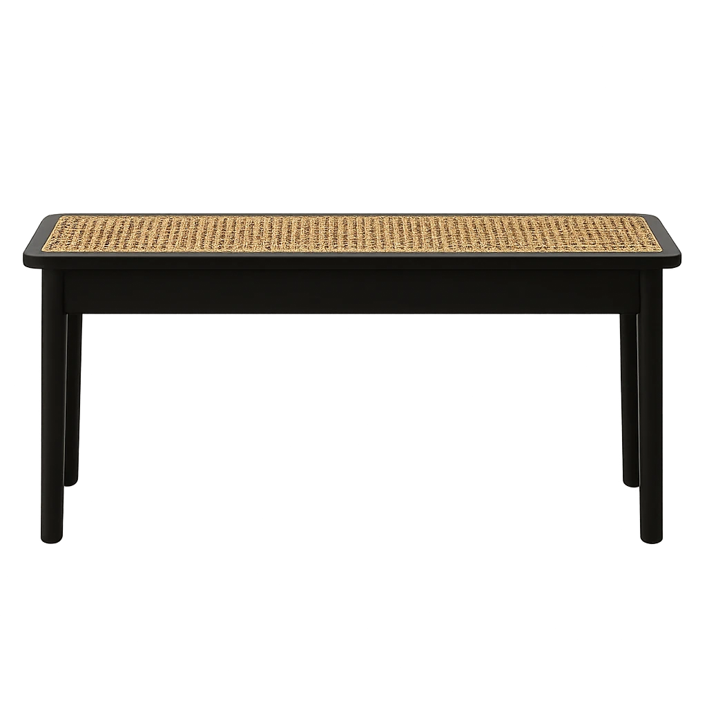Banc En Bois Noir Avec Assise En Cannage Bohème Chic