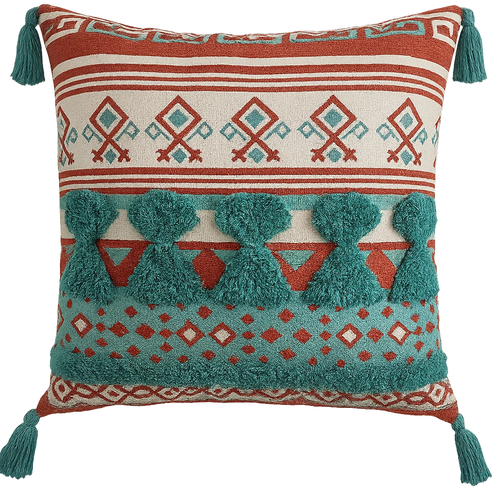 Coussin Bicolore Vert Et Rouge En Lin 43x43cm-Déco Bohème