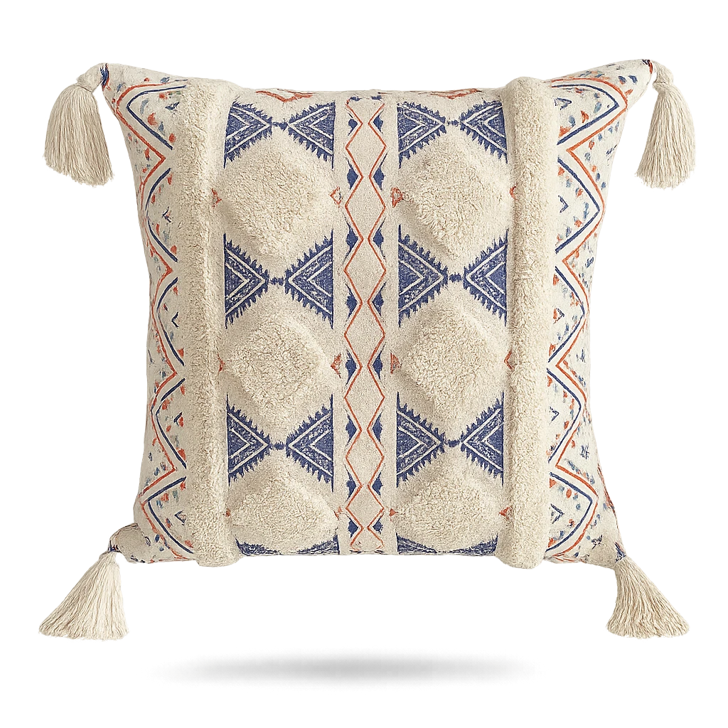 Coussin Bohème Beige En Lin Et Coton 43x43cm-Déco Bohème