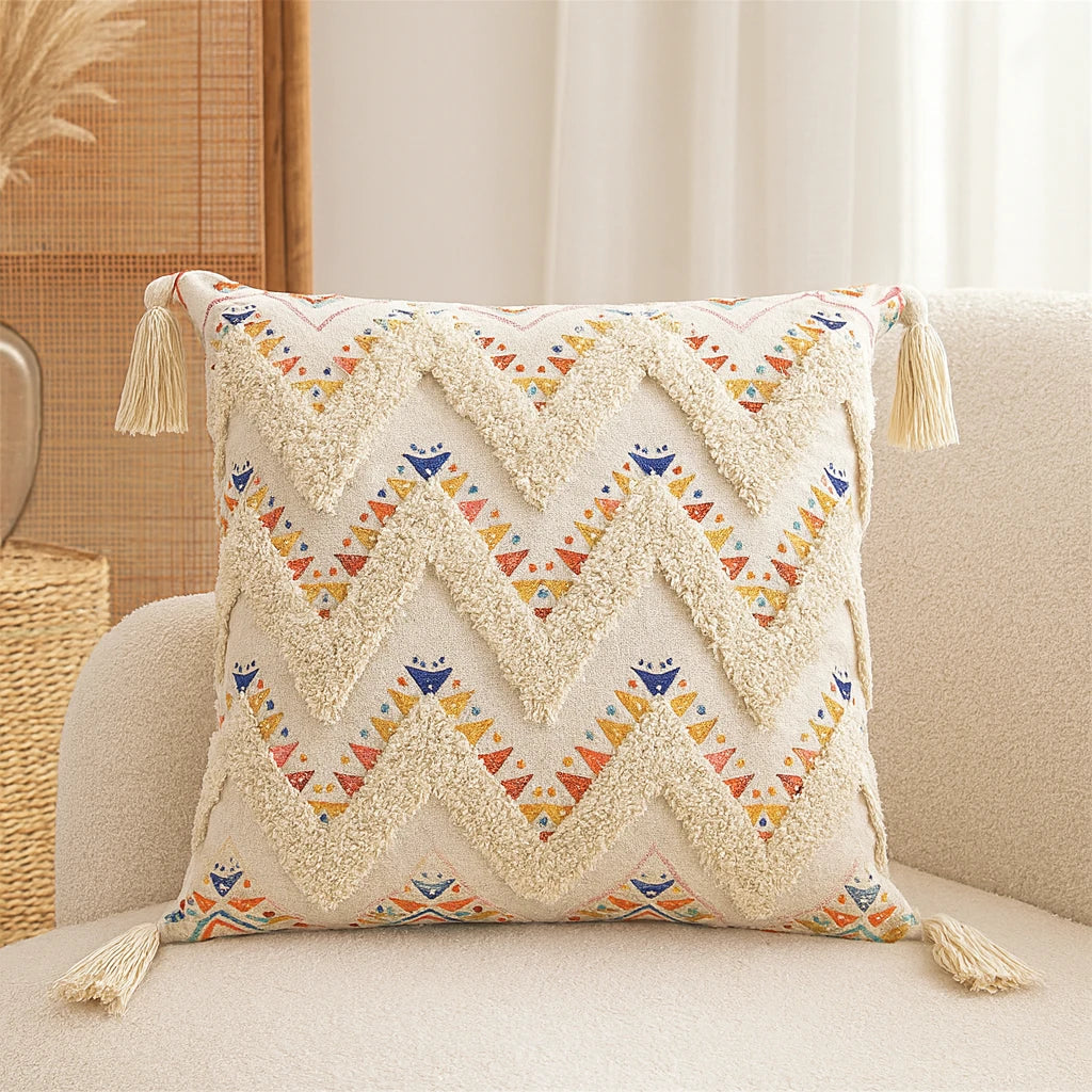 Coussin Décoratif Rose Style Bohème En Lin 43x43cm-Déco Bohème
