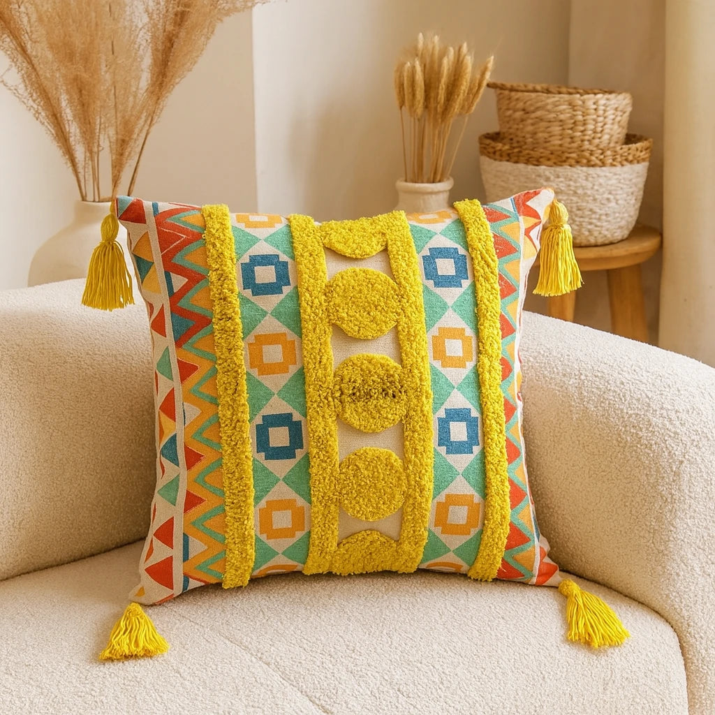 Coussin Imprimé Style Bohème En Lin 43x43cm-Déco Bohème
