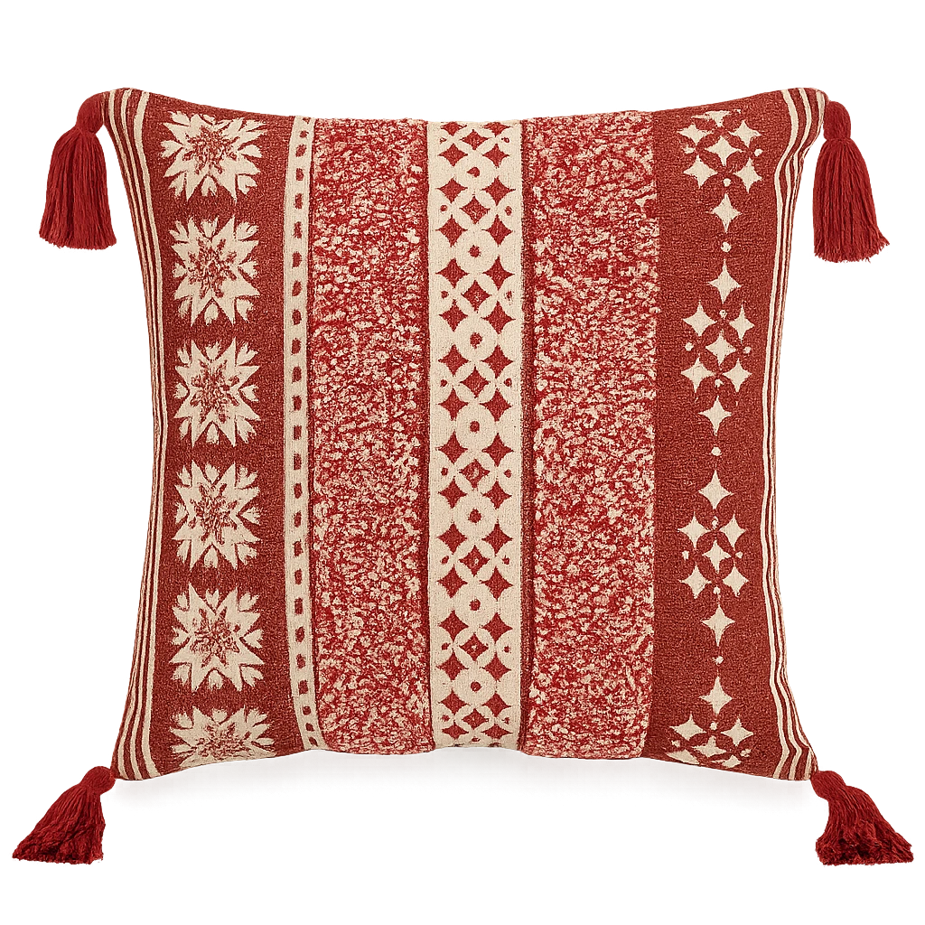Coussin Rouge Bohème En Lin Et Coton 43x43cm-Déco Bohème