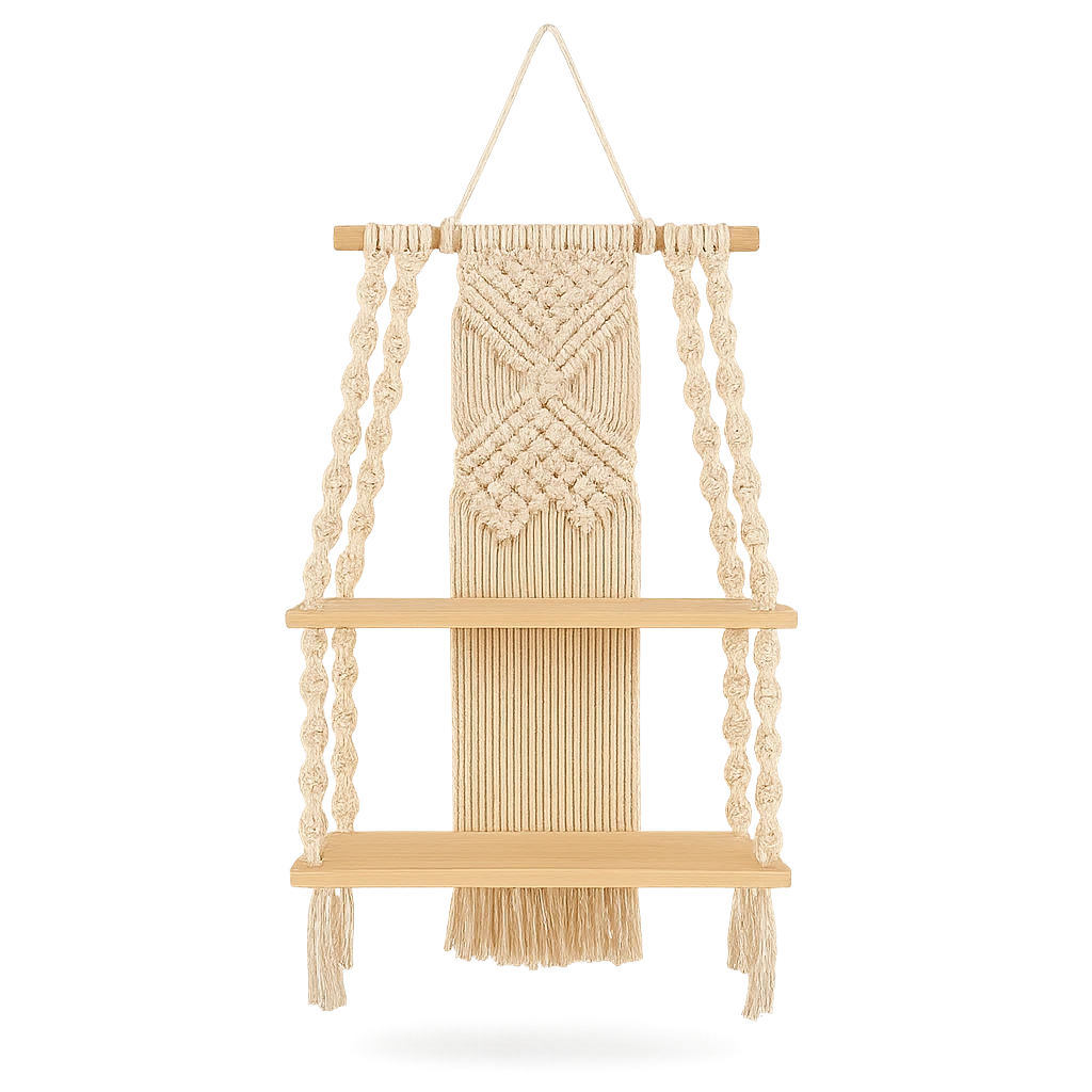 Étagère Murale En Macramé À 2 Niveaux 75x30cm-Déco Bohème