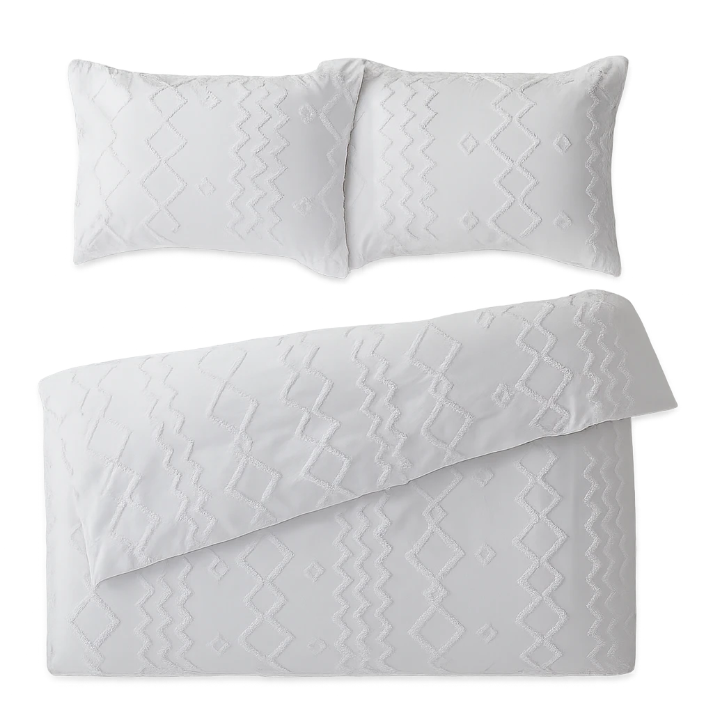 Housse De Couette Blanche À Motifs Géométriques-Déco Bohème