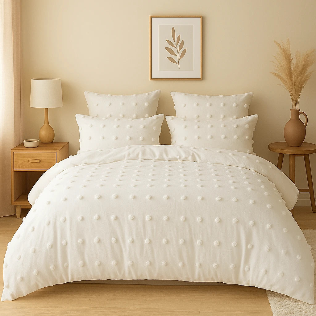 Housse De Couette Blanche À Pompons-Déco Bohème