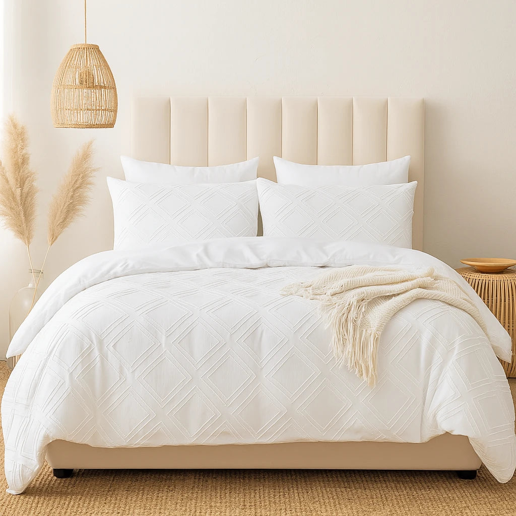 Housse De Couette Blanche Motif Losanges-Déco Bohème