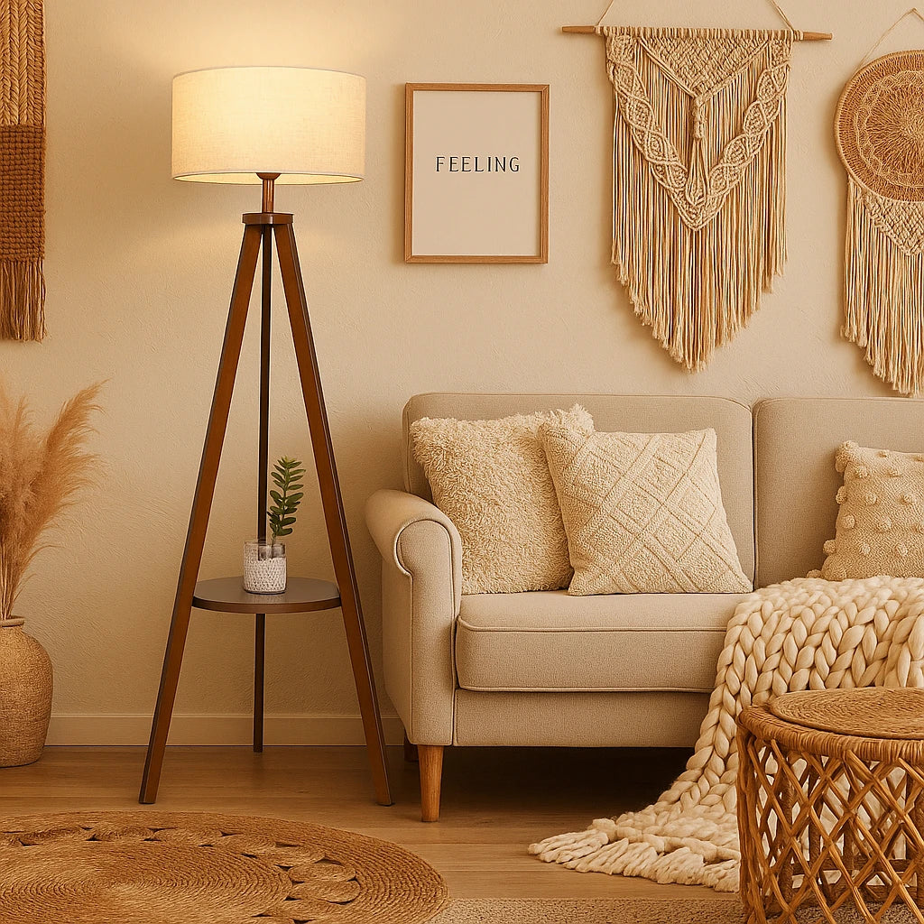 Lampadaire Marron Trépied Rétro 150x35cm-Déco Bohème