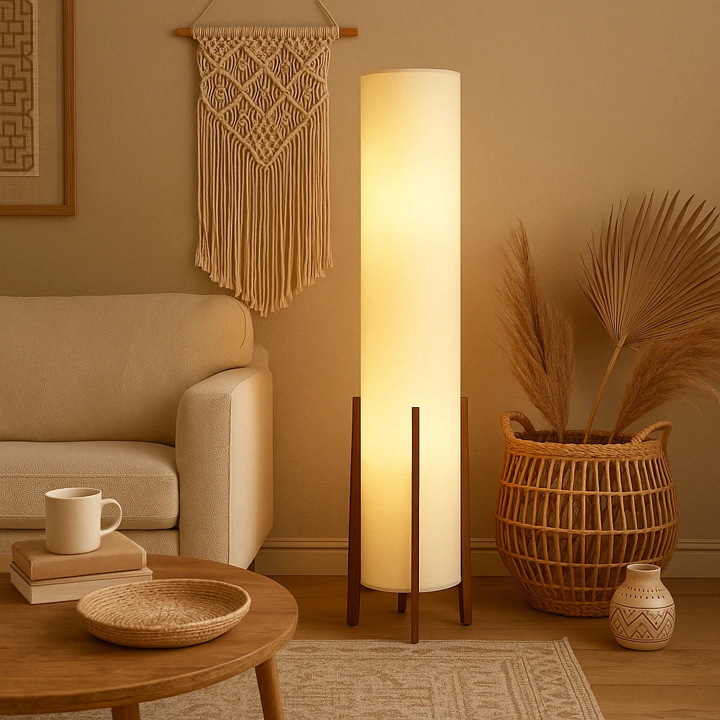 Lampadaire Moderne En Tissu Et Bois 120x30cm-Déco Bohème