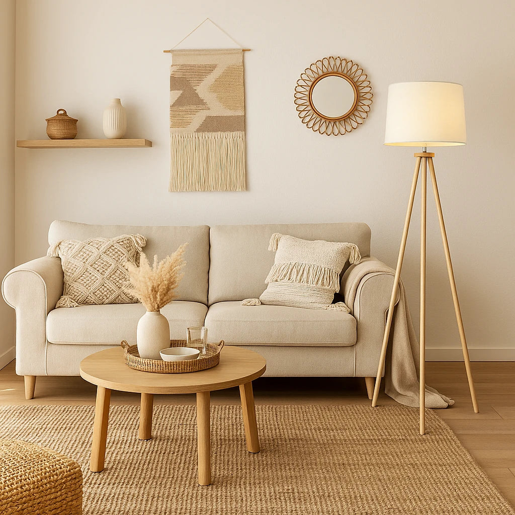 Lampadaire Trépied Minimaliste En Bois 150x35cm-Déco Bohème