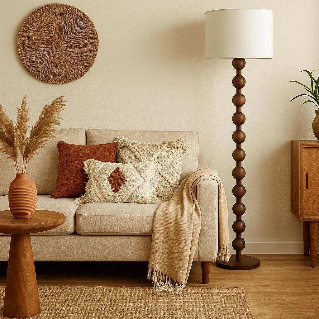 Lampadaire Vintage En Tissu Et Bois 160x38cm-Déco Bohème
