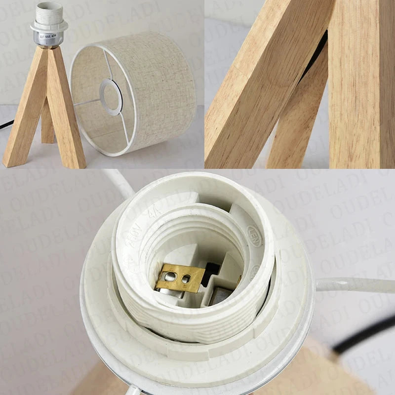 Lampe De Table En Bois Et Tissu Blanc 18x36cm-Déco Bohème