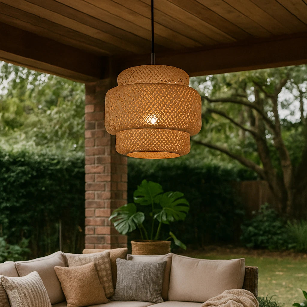 Lampe Suspendue En Bambou Tricotée 35x30cm-Déco Bohème