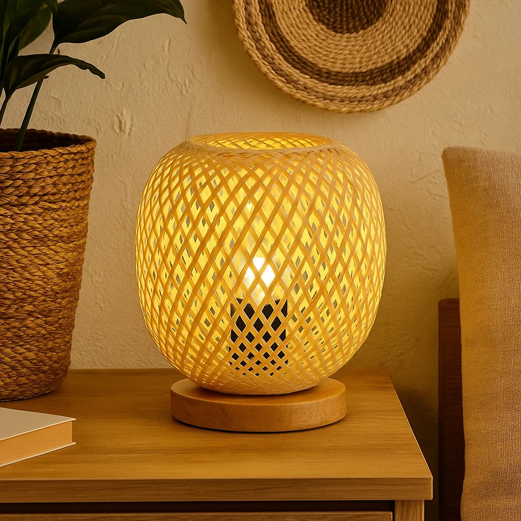 Lampes De Table En Osier En Bambou 12x20,5x15cm-Déco Bohème