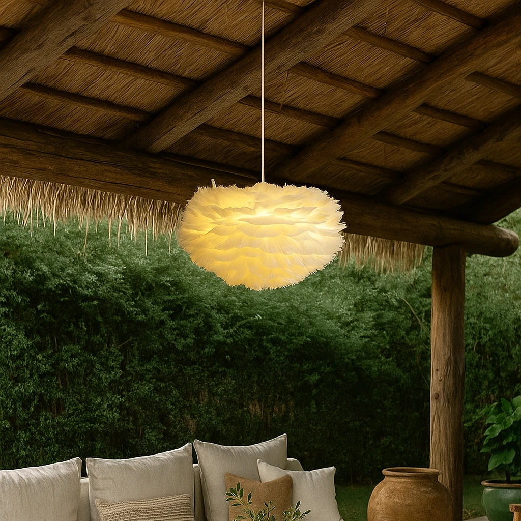Lustre En Plumes De Pomme De Pin Nordic-Déco Bohème