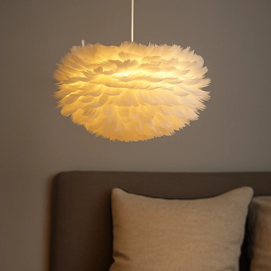 Lustre En Plumes De Pomme De Pin Nordic-Déco Bohème