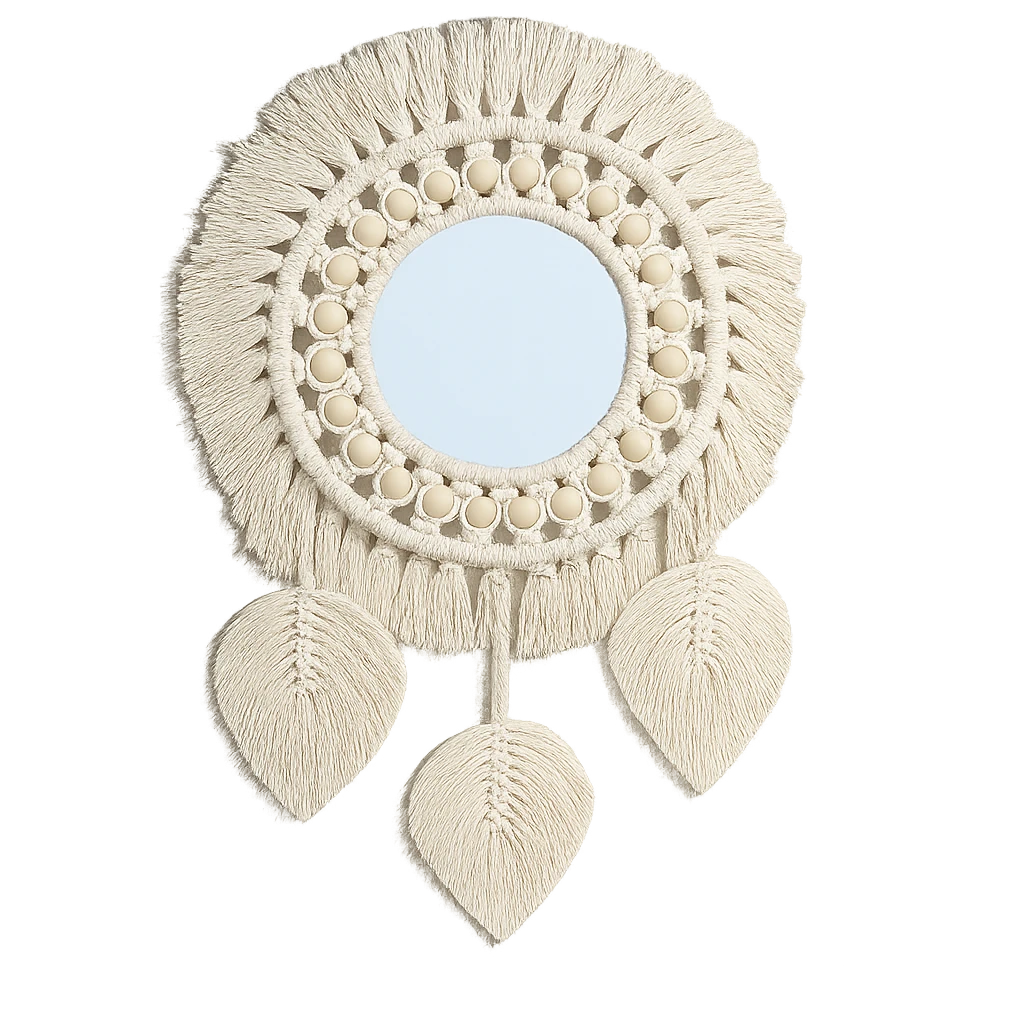 Miroir Bohème Macramé Plumes - 28cm-Déco Bohème