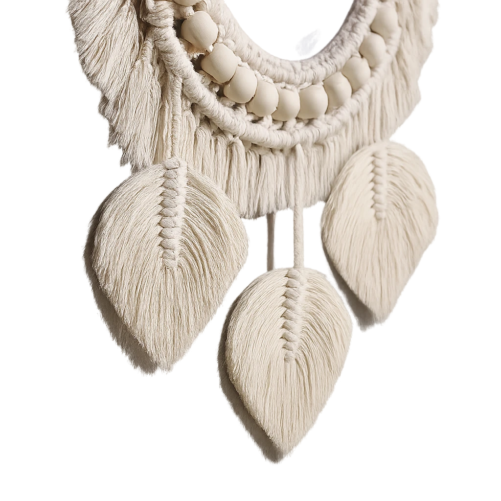 Miroir Bohème Macramé Plumes - 28cm-Déco Bohème