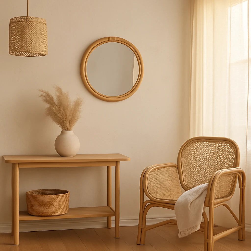 Miroir Bohème Rond En Vigne – 40cm-Déco Bohème
