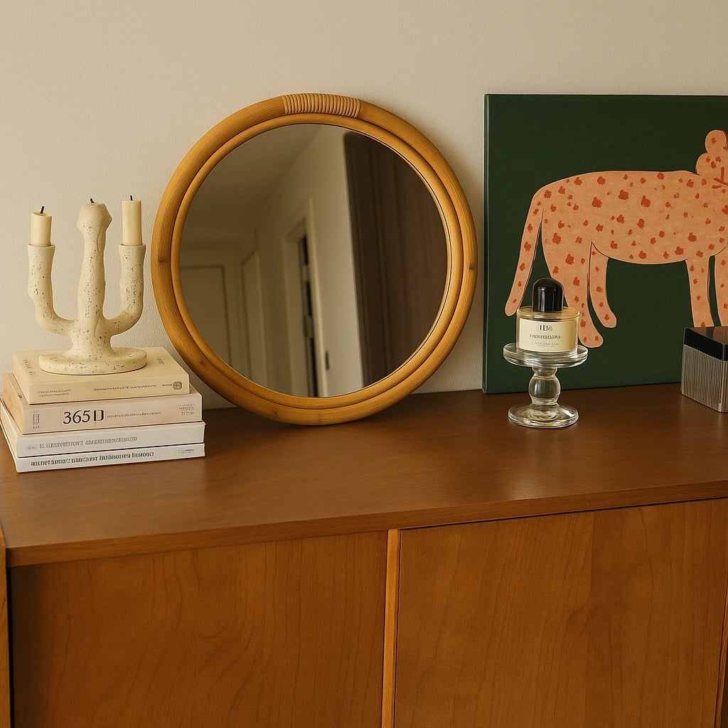 Miroir Bohème Rond En Vigne – 40cm-Déco Bohème