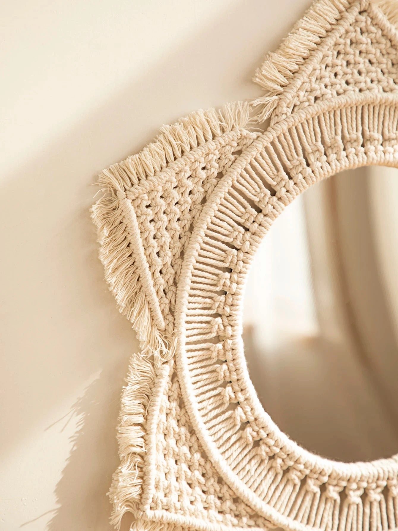 Miroir Mural Rond En Macramé Tressé En Étoile - 52cm-Déco Bohème