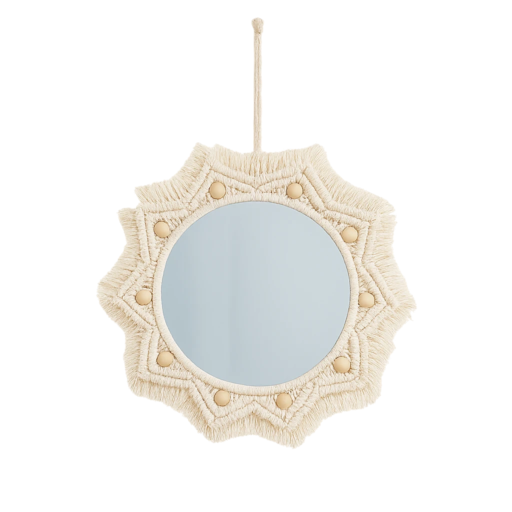 Miroir Rond Etoile en Macramé Bohème – 54cm-Déco Bohème