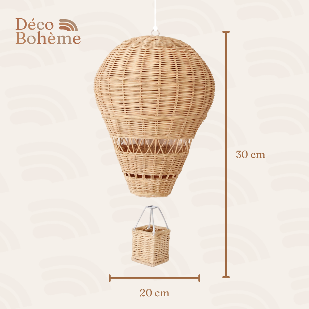Suspension Enfant Montgolfière en Rotin-Déco Bohème