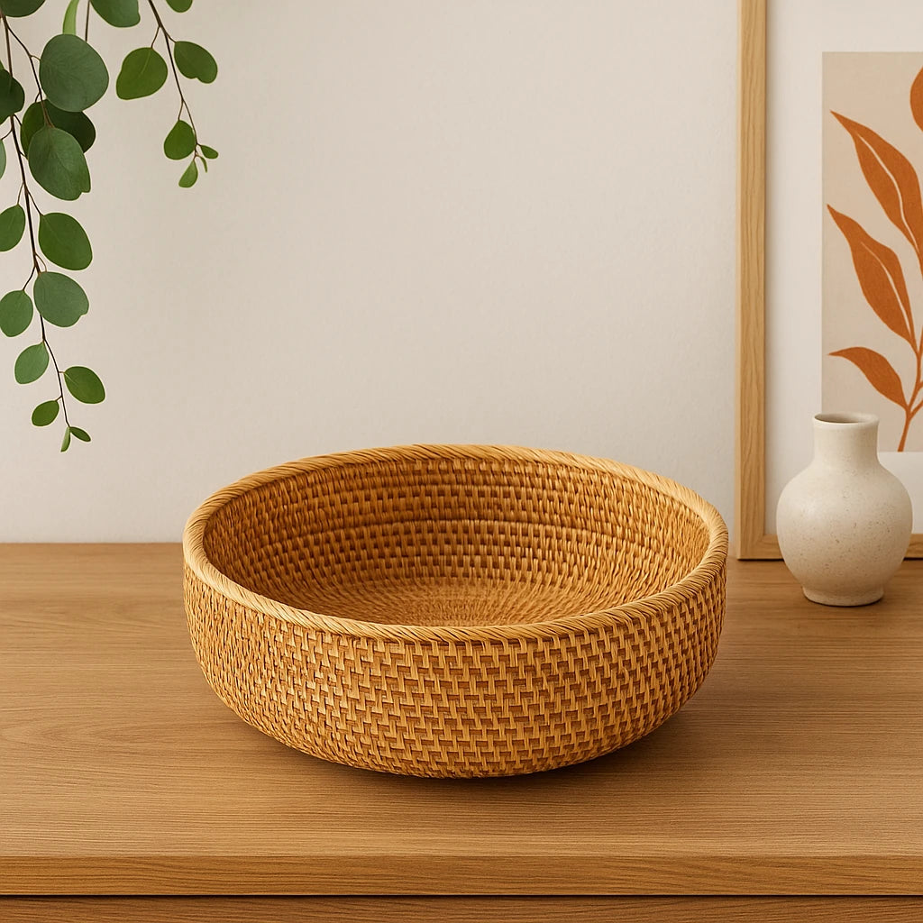 Panier Rond En Rotin Tissé À La Main-Déco Bohème