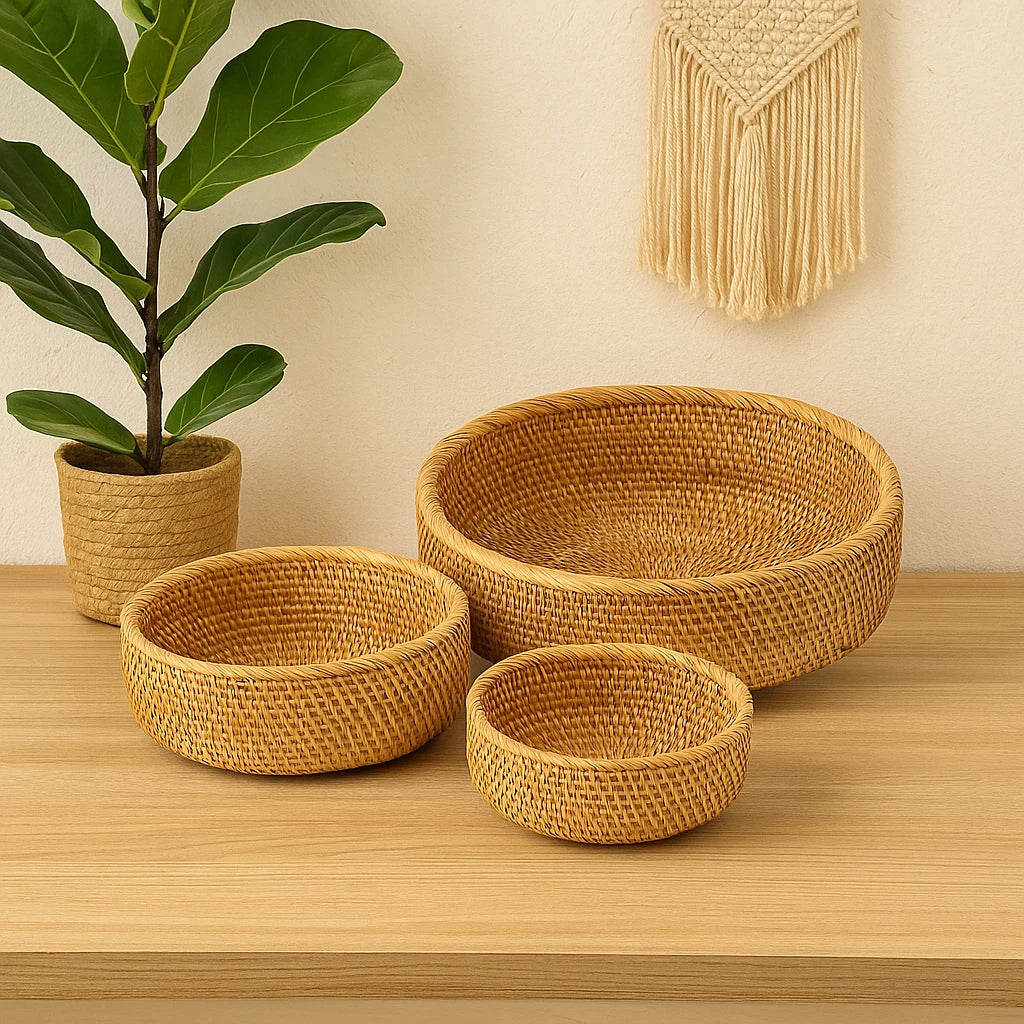 Panier Rond En Rotin Tissé À La Main-Déco Bohème
