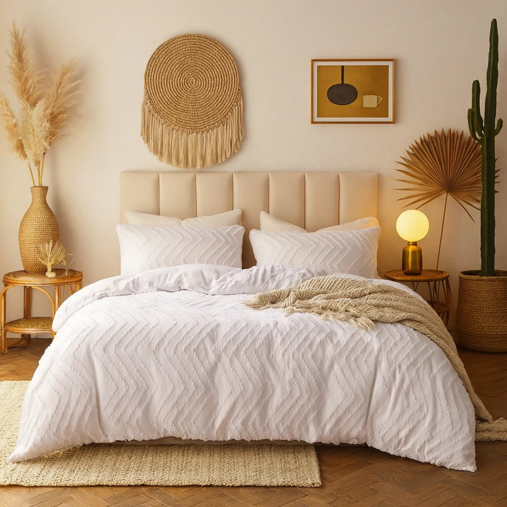 Parure De Lit Blanche Motif Chevron-Déco Bohème