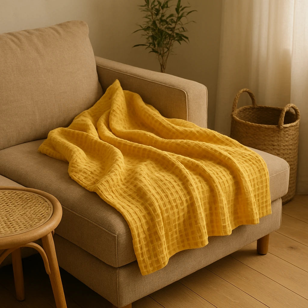 Plaid Jaune En Coton Bohème Chic-Déco Bohème