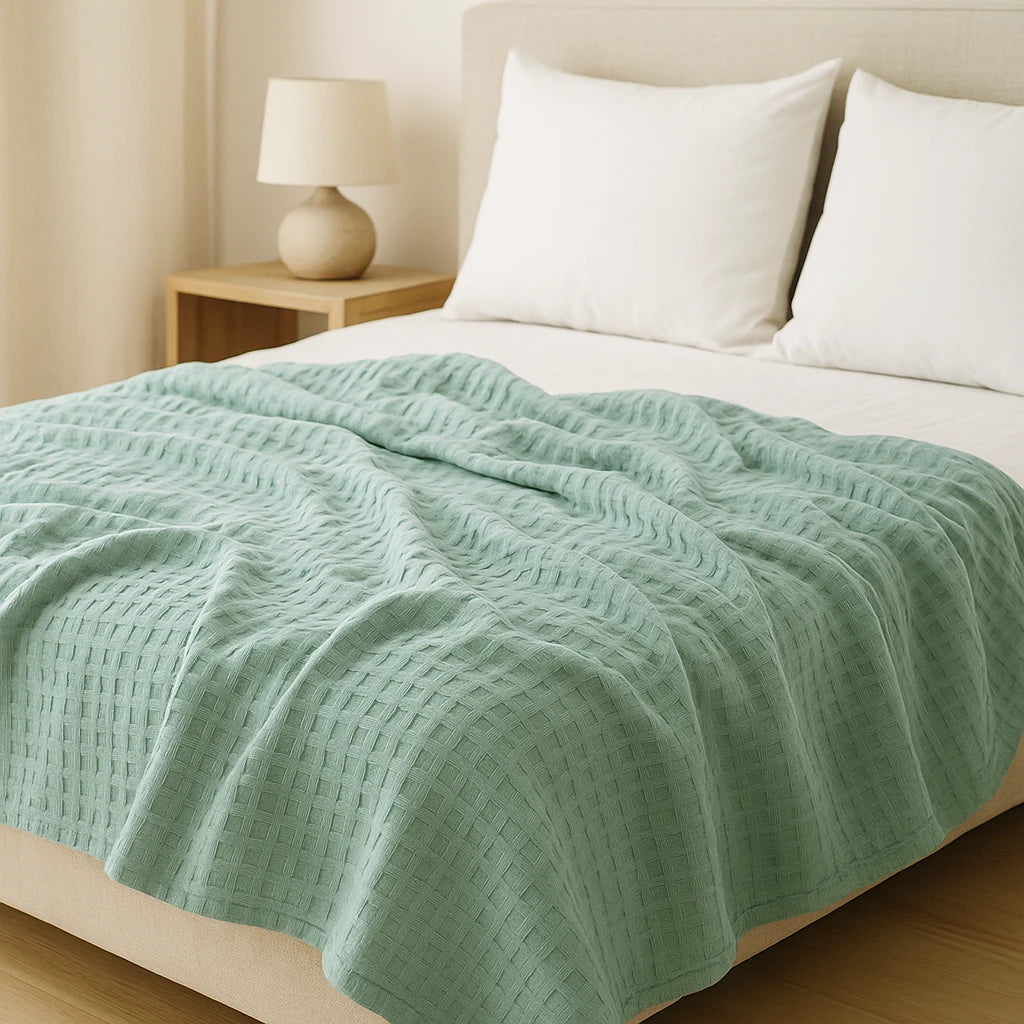 Plaid Vert Clair En Coton Bohème Chic-Déco Bohème