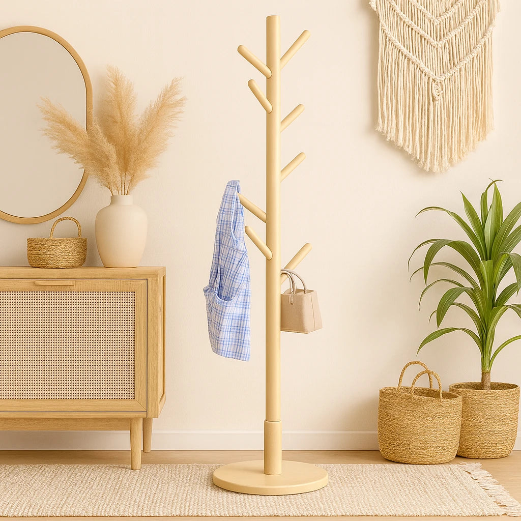 Porte Manteau Beige Sur Pied 172x38cm-Déco Bohème